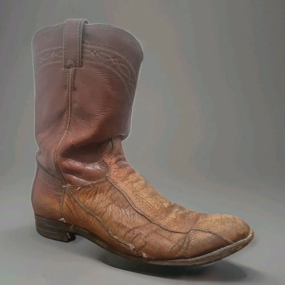 Vintage Justin Ostrich Leg Exotic Roper Boots Men's Size 10.5D USA Western M9339